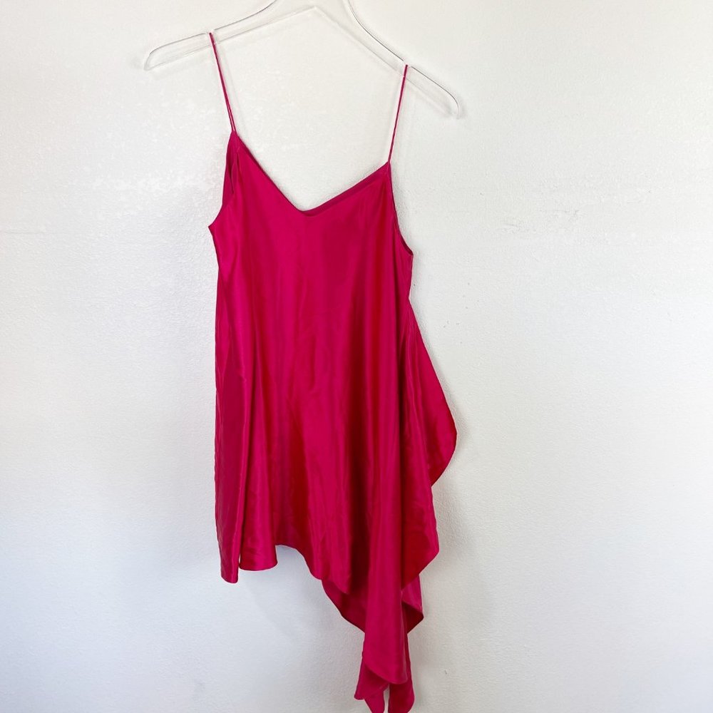 Cinq A Sept Pink Asymmetrical SIlk Ruffle Mini Tunic Dress Small